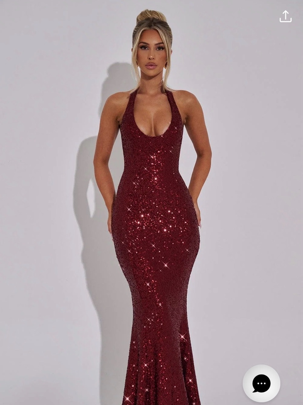Sparkling Burgundy Sequin Halter Mermaid Gown